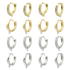Real Gold Plated & Real Platinum Plated 16шт. 4 стили латунные микропаве прозрачные кубические цирконии фурнитура для сережек-колец Huggie, долговечный, плоско-круглые, настоящее золото и платина, 15x13.5~14x2~2.5 мм, отверстие : 1~1.2 мм, штифты : 1 мм, 4 шт / стиль