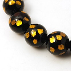 Gold Handmade Silver Foil Glass Beads Strands, Round, Gold, 12mm, Hole: 1mm