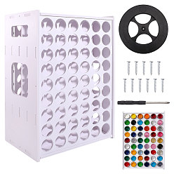 White 108-Hole Rotatable Plastic Paint Racks, Paint Bottles Organizer Holder, Rectangle, White, 29.5x19.5x42.5cm