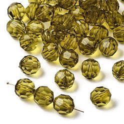 Светло-зеленый Коричневый Прозрачные акриловые бусины, граненые круглые, оливковый, диаметром около 12 мм , отверстие : 2 мм, Около 568 шт / 500 г
