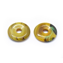 Olive Natural Agate Pendants, Dyed & Heated, Donut/Pi Disc, Olive, Donut Width: 13.5~14.7mm, 35~39.5x7.5~8mm, Hole: 8~10mm