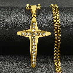 Золотой 201 ожерелья с кулоном в виде креста из нержавеющей стали и стразами, золотые, 23.62 дюйм (60 см)