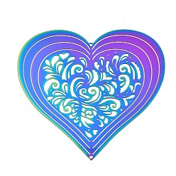 Rainbow Color 201 подвески из нержавеющей стали, гравированные металлические украшения, сердечная ссылка, Радуга цветов, 97x100x0.3 мм, отверстие : 2 мм