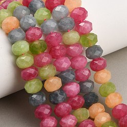 Couleur Mélangete Rangs de perles de jade blanc naturel teintées et facettées, rondelle, couleur mixte, 9.5~10x7.5~8.5mm, Trou: 1mm, Environ 47~50 pcs/chapelet, 14.76~15.16'' (37.5~38.5 cm)