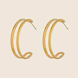 Настоящее золото 18K Двухслойные серьги-гвоздики в форме буквы С из нержавеющей стали, реальный 304 k позолоченный, 18 мм