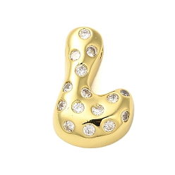 Letter L Покрытие стойки латунь микро паве прозрачные перданты из кубического циркония, без кадмия и без свинца, долговечный, реальный 18 k позолоченный, Письмо L, 23x15x6 мм, отверстие : 4x2.5 мм