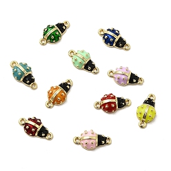 (52) Непрозрачная лаванда Подвески из латунной эмали, божья коровка ссылки, долговечный, без кадмия и без свинца, реальный 18 k позолоченный, стойки покрытие, разноцветные, 16.5x8.5x4.5 мм, отверстие : 1.2 мм