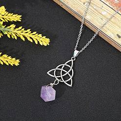 Аметист Кулоны из натурального аметиста, с кабельным цепи, трикетра, 12.20~15.75 дюйм (31~40 см)