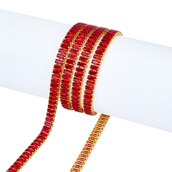 Светло-сиамский 1m латунные цепочки со стразами, прямоугольные, Light Siam, 7 мм