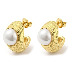 Настоящее золото 14K 304 из нержавеющей стали серьги, Серьги-кольца из АБС-пластика с жемчужными бусинами, реальный 14 k позолоченный, 19x13 мм