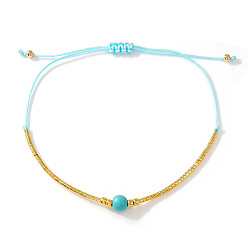 Светло-Голубой Богемные стеклянные бисерные плетеные браслеты, украшения из полиэстеровой нити, плетеные для женщин, маргаритка, с синтетическими бирюзовый, Небесно-голубой, 11.02 дюйм (28 см)