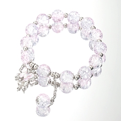 Бледно-Розовый Браслет из стеклянных круглых бусин с подвесками в виде бабочек, двойной браслет для женщин, розовый жемчуг, 7-7/8 дюйм (20 см)