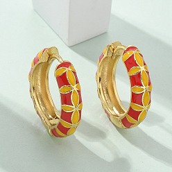 (123L) Белый крем непрозрачный блеск Латунные серьги обруча, с эмалью, без свинца и без кадмия, реальный 18 k позолоченный, стойки покрытие, огнеупорный кирпич, 20x5 мм