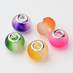 (52) Непрозрачная лаванда Два тона стеклянные европейские шарики, с серебряного цвета латуни двойные сердечники, бусины с большим отверстием, прорезиненный стиль, рондель, разноцветные, 15x12 мм, отверстие : 5 мм