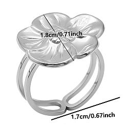 Нержавеющая Сталь Цвет Не тускнеет 304 открытое манжетное кольцо из нержавеющей стали, цветок, цвет нержавеющей стали, внутренний диаметр: 17 мм