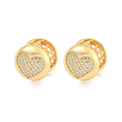 Настоящее золото 16K Серьги-кольца из латуни с прозрачным кубическим цирконием, плоско-круглые с сердцем, реальный 16 k позолоченный, 14 мм