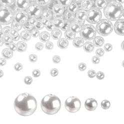 Blanc 1150 pcs 5 style abs en plastique imitation perles de perles, ronde, blanc, 1150 pièces / kit