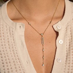 Oval 304 Подвеска-колье из нержавеющей стали с кристаллами и стразами для женщин, реальный 18 k позолоченный, овальные, 17.91 дюйм (45.5 см)