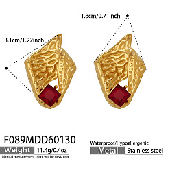 Golden 304 Stainless Steel Pave Cubic Zirconia Stud Earrings, Nuggets, Golden, 31x18mm