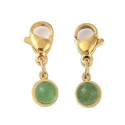 Зеленый Авантюрин Ионное покрытие (IP) 316 подвесные украшения из хирургической нержавеющей стали, Подвески с застежкой-лобстером и натуральным зеленым авантюрином, золотые, 18.5 мм