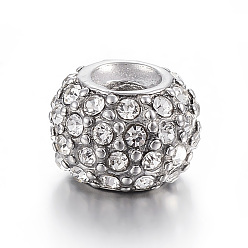 Argent Antique 304 billes d'acier inoxydable, avec strass, plat rond, argent antique, 11x8mm, Trou: 3mm