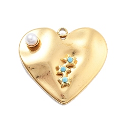 Настоящее золото 18K 304 кулон из нержавеющей стали, с горный хрусталь и имитация жемчуга абс, вакуумные покрытия, сердце, реальный 18 k позолоченный, 18x20x4.5 мм, отверстие : 1.5 мм