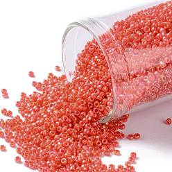(410) Opaque AB Pumpkin TOHO Round Seed Beads, Japanese Seed Beads, (410) Opaque AB Pumpkin, 15/0, 1.5mm, Hole: 0.7mm, about 3000pcs/bottle, 10g/bottle