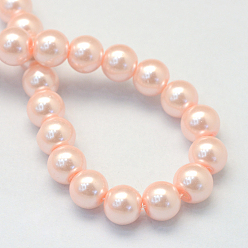 PeachPuff Baking Painted Pearlized Glass Pearl Round Bead Strands, PeachPuff, 4~5mm, Hole: 1mm, about 210pcs/strand, 31.4 inch
