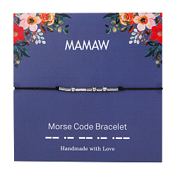 Платина Браслеты с азбукой Морзе, плетеные браслеты из латунных бусин для женщин, с вощеной шнур, платина, 5-1/8~11 дюйм (13~28 см)