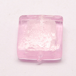 Бледно-Розовый Бусины ручной работы бусины серебряной фольгой, квадратный, розовый жемчуг, 20x20x6 мм