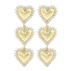 Настоящее золото 18K Серьги-гвоздики из латуни с покрытием в виде стойки с прозрачным фианитом в форме сердца, долговечный, без свинца и без кадмия, реальный 18 k позолоченный, 32x10 мм