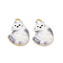 Гейнсборо Подвески из эмали и сплава, подвески в форме кошки, стойки покрытие, золотые, светло-серые, 18x13.5x3.5 мм, отверстие : 1.6 мм