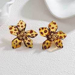 Настоящее золото 18K 304 из нержавеющей стали серьги, cmолой, цветок с леопардовой печатью, реальный 18 k позолоченный, 44x48.5 мм
