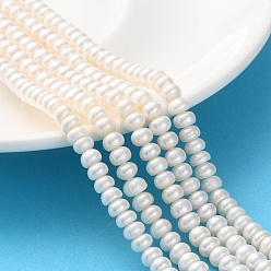 Персиковый Слойка Нити из натурального культивированного пресноводного жемчуга, класс 5, рондель, розовые, 5~6 мм, отверстие : 0.7 мм, около 100 шт / нитка, 14.88 дюйм (37.8 см)