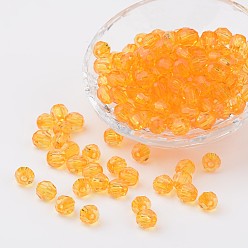 Orange Transparent Acrylic Beads, Faceted, Round, Orange, 8mm, Hole: 1.5mm, about 1800pcs/500g