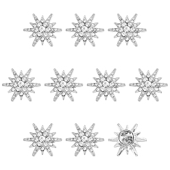 Platine 10 Pièces de fermoirs à épingle en alliage avec strass pour vêtements de sac à dos, étoiles, platine, 24.5x21.5mm