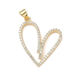 Настоящее золото 18K Латунные микро проложить кубического циркония подвески, сердце, без кадмия и без свинца, долговечный, стойки покрытие, реальный 18 k позолоченный, 28.5x23x3 мм, отверстие : 4x3.5 мм