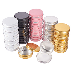 Mixed Color Round Aluminium Tin Cans, Aluminium Jar, Storage Containers for Cosmetic, Candles, Candies, with Screw Top Lid, Mixed Color, 6.8~7.1x2.5~2.6cm, Capacity: 60ml, 30pcs/box