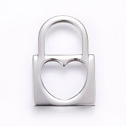 Stainless Steel Color Non-Tarnish 304 Stainless Steel Pendants, Padlock with Heart, Stainless Steel Color, 23x15x1mm, Hole: 8.5x9mm