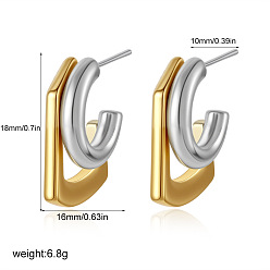 Golden & Stainless Steel Color 304 Stainless Steel Stud Earrings for Women, Half Hoop Earrings, Golden & Stainless Steel Color, 18x16mm
