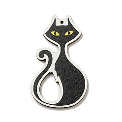 Cat Shape Древесины подвески, Хэллоуин тема, чёрные, форма кошки, 55x32x3 мм, отверстие : 2 мм