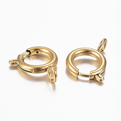 Golden Ion Plating(IP) 304 Stainless Steel Spring Ring Clasps, Golden, 17x12x2mm, Hole: 3mm