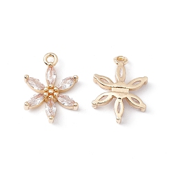 Golden Brass Micro Pave Cubic Zirconia Pendants, Cadmium Free & Lead Free, Clear, Flower, Golden, 14x10.5x2.5mm, Hole: 1.2mm