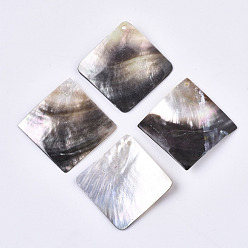 черная губная раковина Оболочки губ натуральный черный подвески, ромб, 45~48x46~47x4~7 мм, отверстие : 2 мм