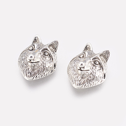 Antique Silver Tibetan Style Alloy Beads, Wolf, Antique Silver, 18x14x9mm, Hole: 2mm