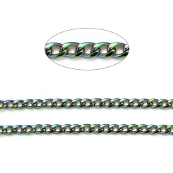 Rainbow Color Ионное покрытие (ip) 304 кубинские звенья из нержавеющей стали, бордюрные цепи, витые цепочки, несварные, с катушкой, граненые, Радуга цветов, 5.5x3.8x1 мм, около 32.8 футов (10 м) / рулон