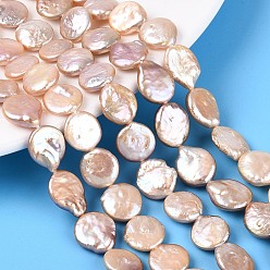 Персиковый Слойка Натуральный жемчуг в стиле барокко кеши, зарождающаяся жемчужина, плоско-круглые, розовые, 10.5~16.5x10~12x2.5~6.5 мм, отверстие : 0.6 мм, около 26~33 шт / нитка, 14.96~15.35 дюйм (38~39 см)