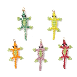 (52) Непрозрачная лаванда Подвески из стекла в виде крокодила, с экологически чистой медной проволокой, разноцветные, 38x18x2 мм, отверстие : 1.5 мм