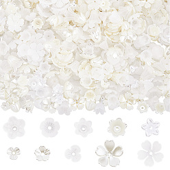 Белый 600 шт. 10 стили АБС-пластиковые колпачки для бусин с имитацией жемчуга и акрила, цветок, белые, 6~15x6.5~15x2.5~10.5 мм, отверстие : 1~1.5 мм, 60 шт / стиль