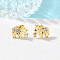 Слон Женские серьги-гвоздики из латуни с кристаллами и стразами, золотые, слон, 8x12 мм